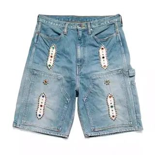 Kapital (Kazuhiro Hirata) Style Gem-Studded Denim Shorts