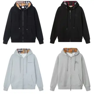 Burberry Classic Check-Lined Hooded Zip-Up Sweatshirt