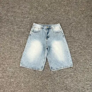 Washed Wide-Leg Denim Shorts