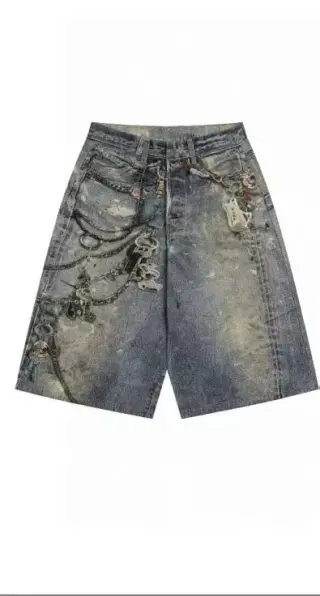 Printed Denim Shorts
