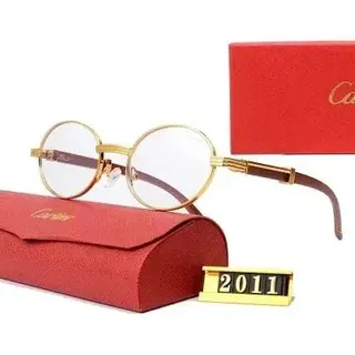 Cartier gold frame wood temple round optical glasses