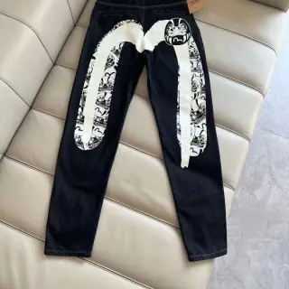 Evisu Big M Daruma Print Raw Denim Straight Jeans