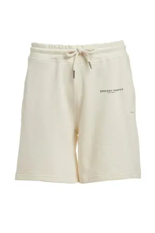 Cream Embroidered Sweat Shorts