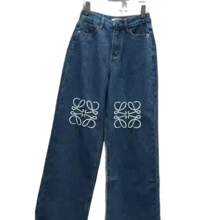 Loewe-Style Anagram-Embroidered Wide-Leg Jeans