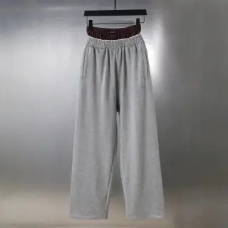 Balenciaga-Style Faux-Layered Waistband Wide-Leg Sweatpants