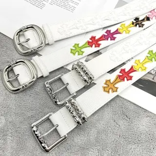 Chrome Hearts Color Cross White Leather Belt