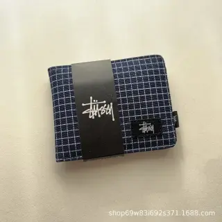 Stussy Navy Plaid Canvas Bifold Wallet