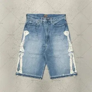 Gallery Dept.-Style Distressed Bone-Patch Denim Shorts
