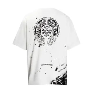 Chrome Hearts-Style Splatter-Paint Horseshoe Print T-Shirt