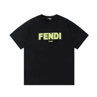 English：FENDI fluorescent green letter black T-Shirt