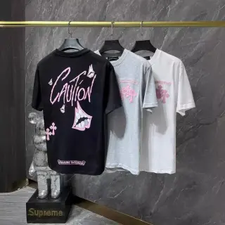 Chrome Hearts-Style "Caution" Theme T-Shirt (Sweet & Edgy Style)