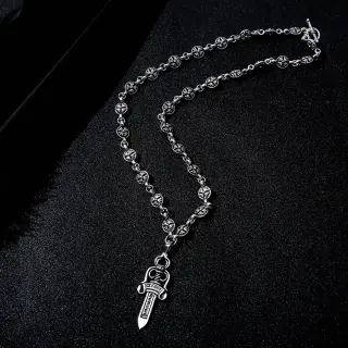 Chrome Hearts Cross Ball Dagger Pendant Necklace Silver