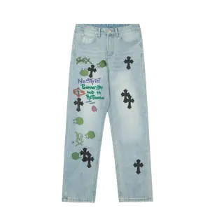 Chrome Hearts x Matty Boy Sex Records Cross Patch Jeans Light Blue