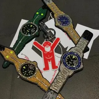 Walter Van Beirendonck Embroidered Watch Keychain Black
