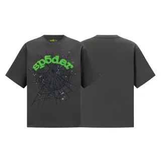 SP5DER Web Print T-Shirt Charcoal Green