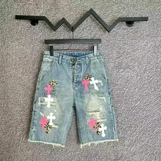Chrome Hearts Cross Patch Denim Shorts Light Blue Multi