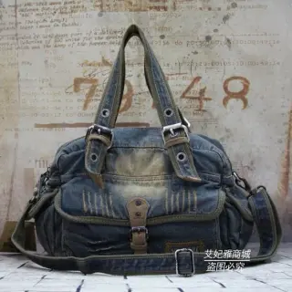 Torba na ramię ze spieranego denimu vintage Denim Blue