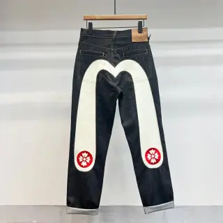 EVISU Daicock Floral Jeans Black and White