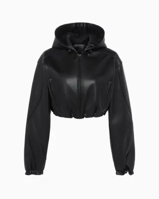 Faux Leather Cropped Hooded Jackets